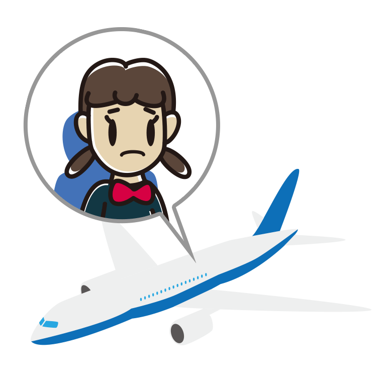 飛行機で困る女子中学生のイラスト【色あり、背景なし】透過PNG