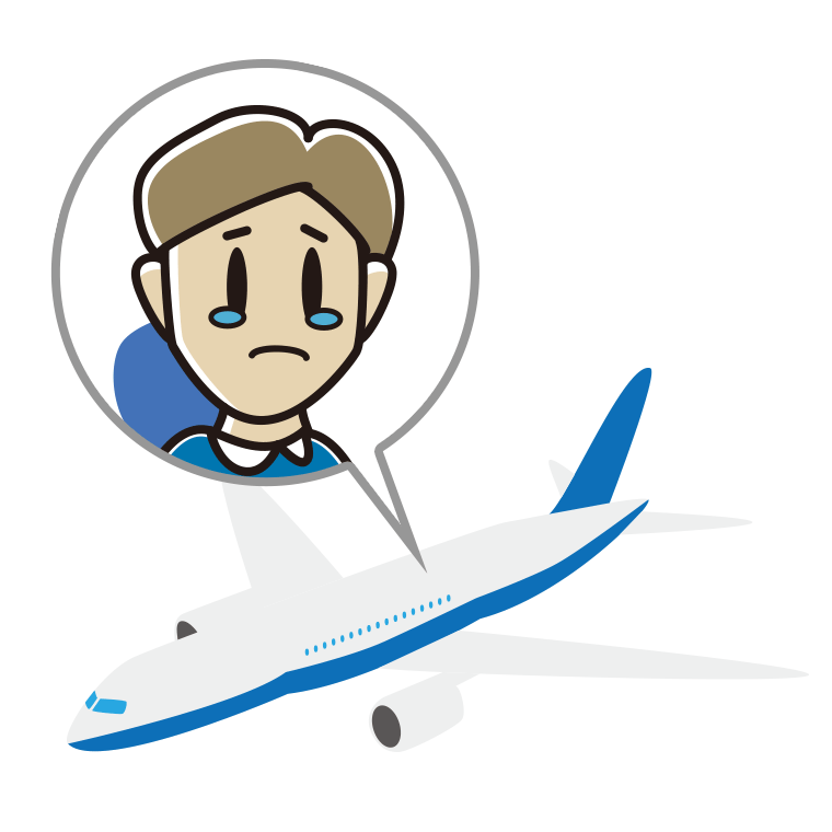 飛行機で泣く男性のイラスト【色あり、背景なし】透過PNG