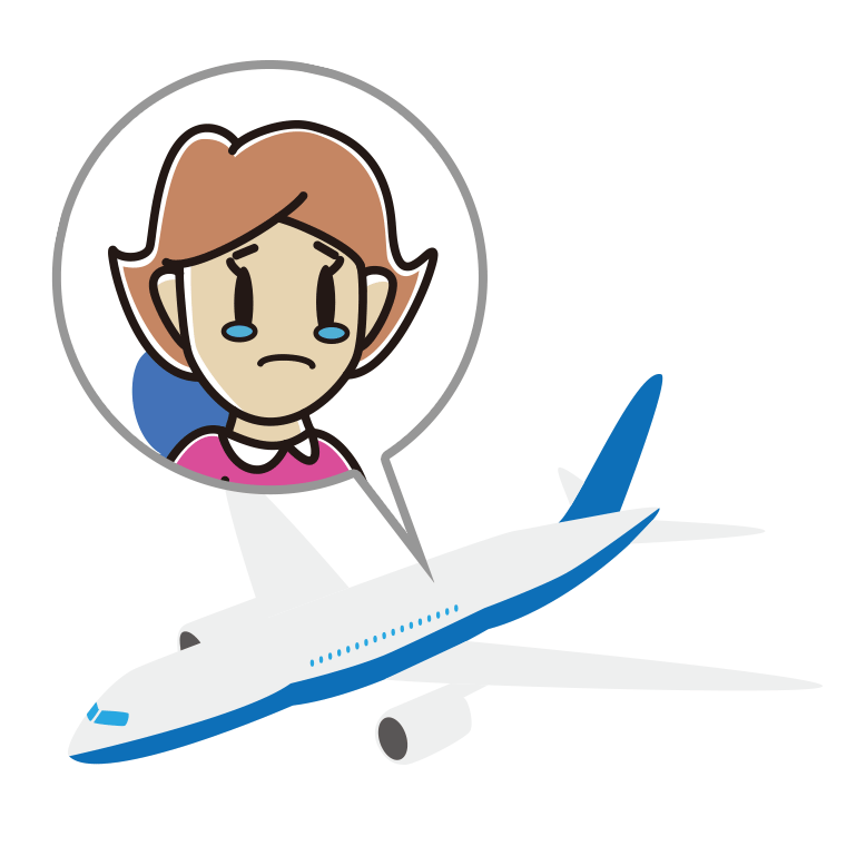 飛行機で泣く女性のイラスト【色あり、背景なし】透過PNG