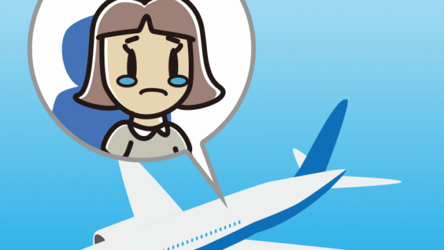 飛行機で泣く小学生女子のイラスト【色、背景あり】PNG