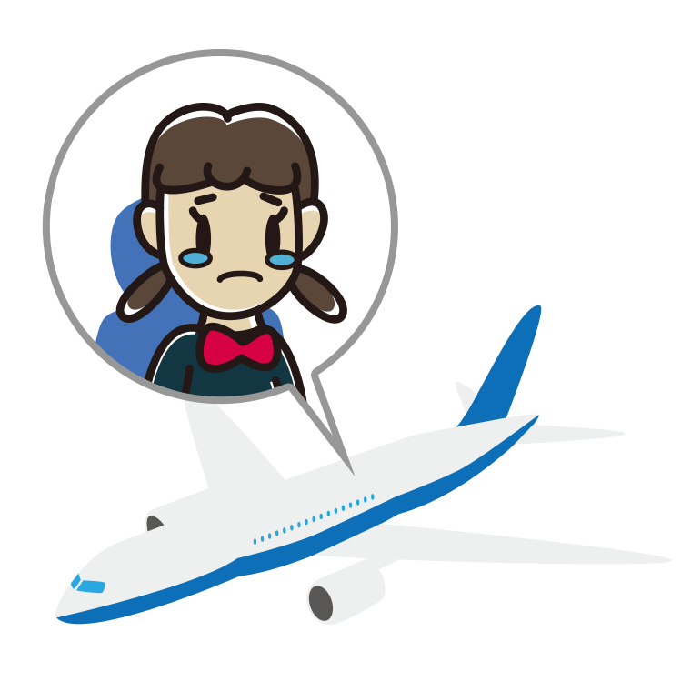 飛行機で泣く女子中学生のイラスト【色あり、背景なし】透過PNG