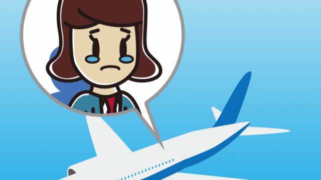飛行機で泣く女子高校生のイラスト【色、背景あり】PNG