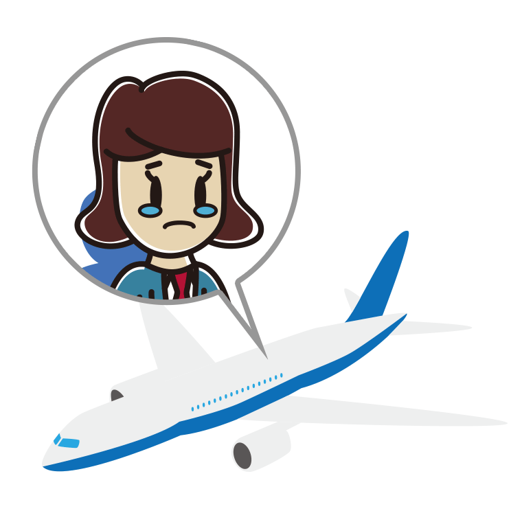 飛行機で泣く女子高校生のイラスト【色あり、背景なし】透過PNG