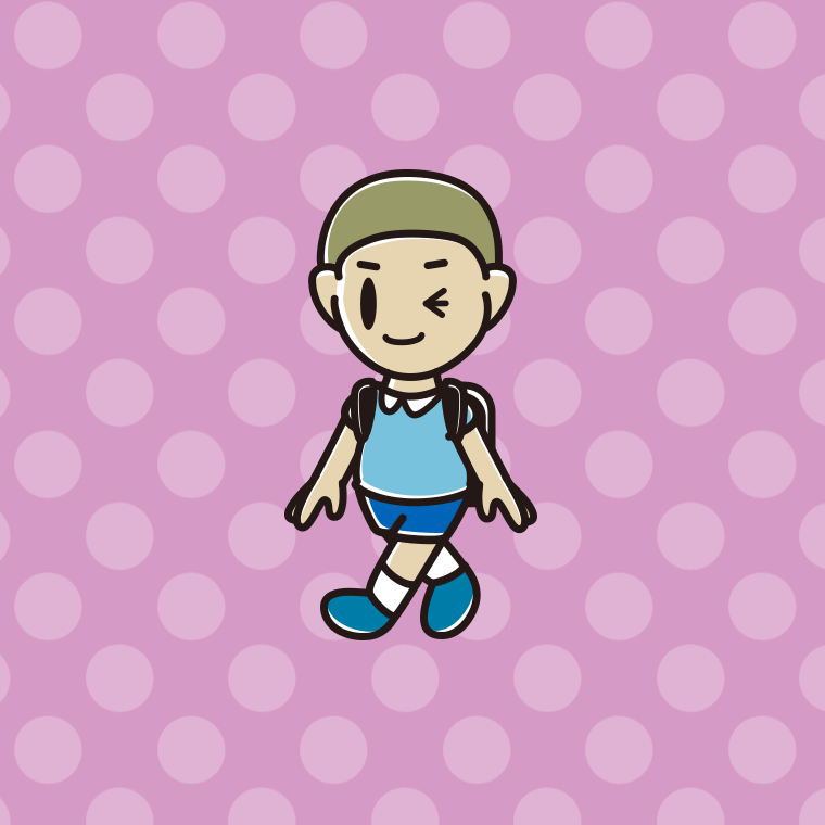 通学中にウインクする新小学一年生男子のイラスト【色、背景あり】PNG