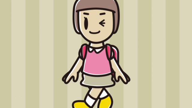 通学中にウインクする新小学一年生女子のイラスト【色、背景あり】PNG