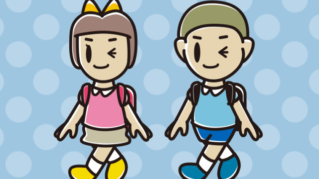 通学中にウインクする新小学一年生のイラスト【色、背景あり】PNG