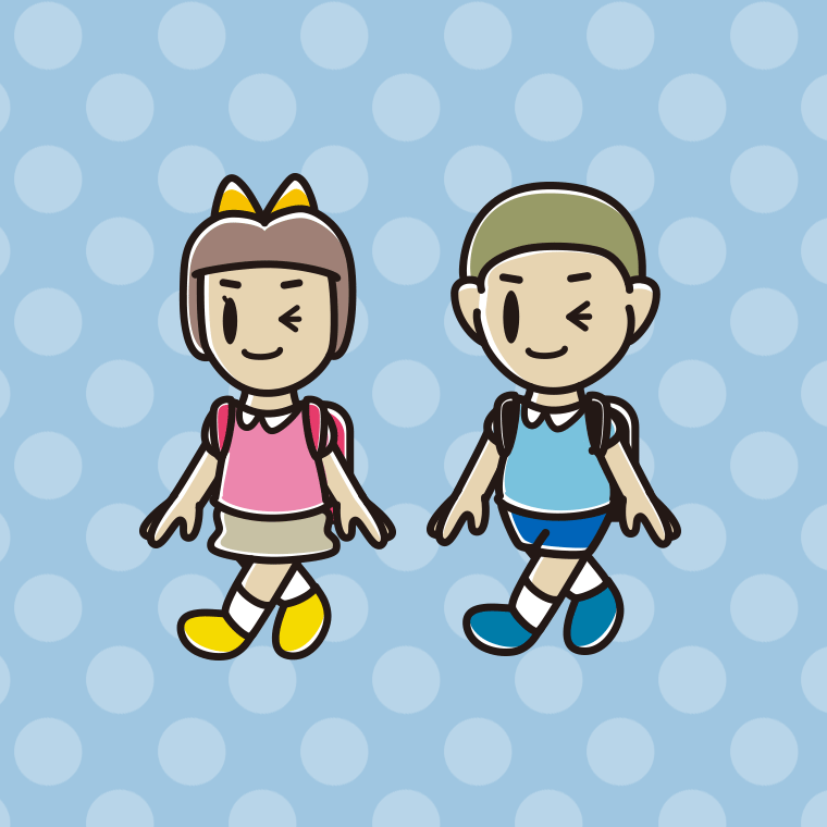 通学中にウインクする新小学一年生のイラスト【色、背景あり】PNG