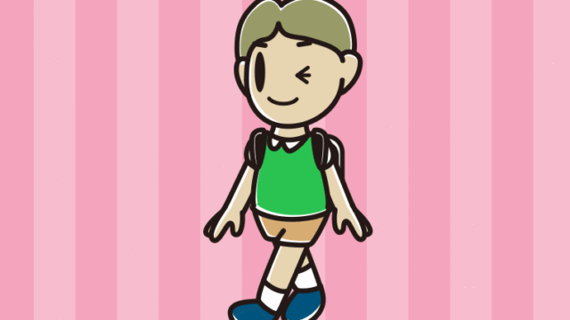 通学中にウインクする小学生男子のイラスト【色、背景あり】PNG
