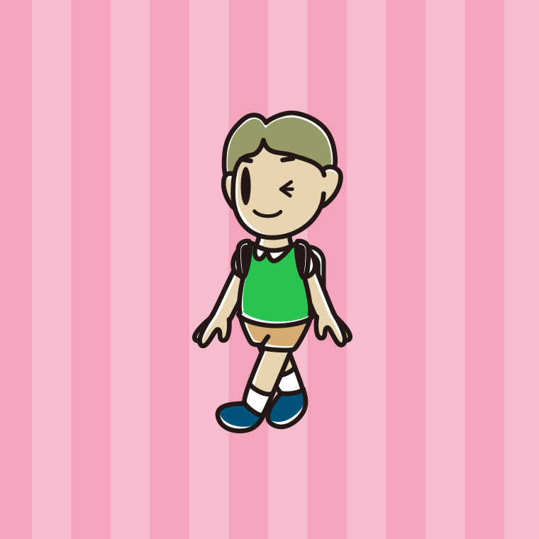 通学中にウインクする小学生男子のイラスト【色、背景あり】PNG