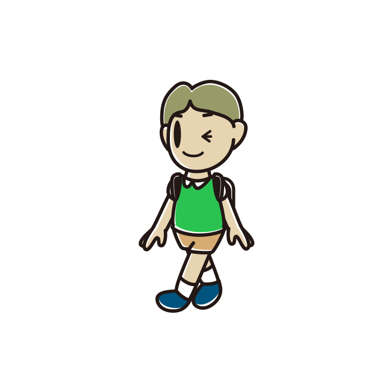 通学中にウインクする小学生男子のイラスト【色あり、背景なし】透過PNG