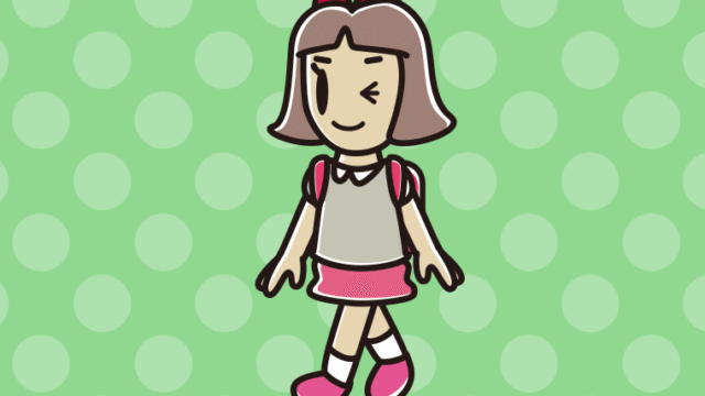 通学中にウインクする小学生女子のイラスト【色、背景あり】PNG