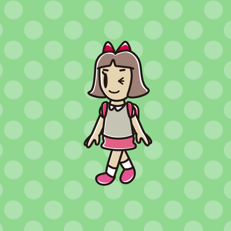 通学中にウインクする小学生女子のイラスト【色、背景あり】PNG