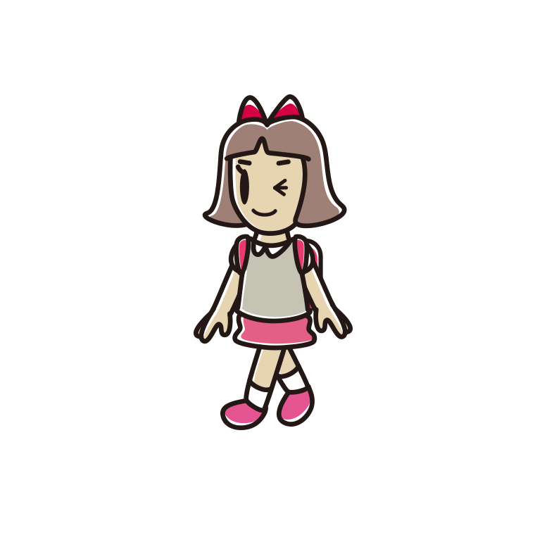 通学中にウインクする小学生女子のイラスト【色あり、背景なし】透過PNG