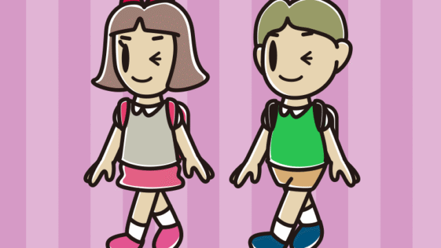 通学中にウインクする小学生のイラスト【色、背景あり】PNG
