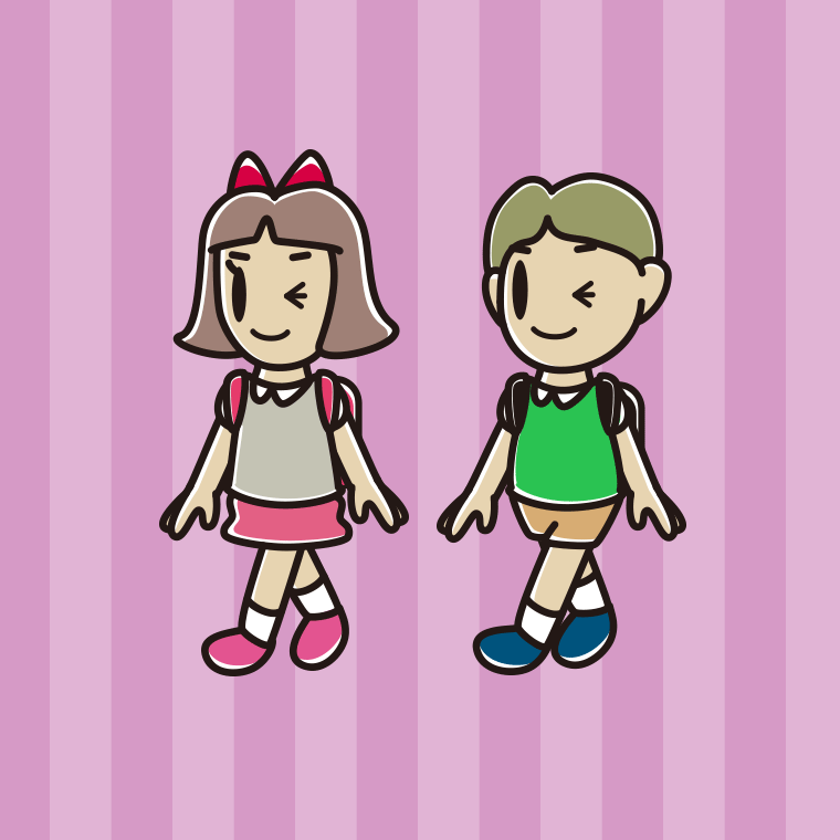 通学中にウインクする小学生のイラスト【色、背景あり】PNG