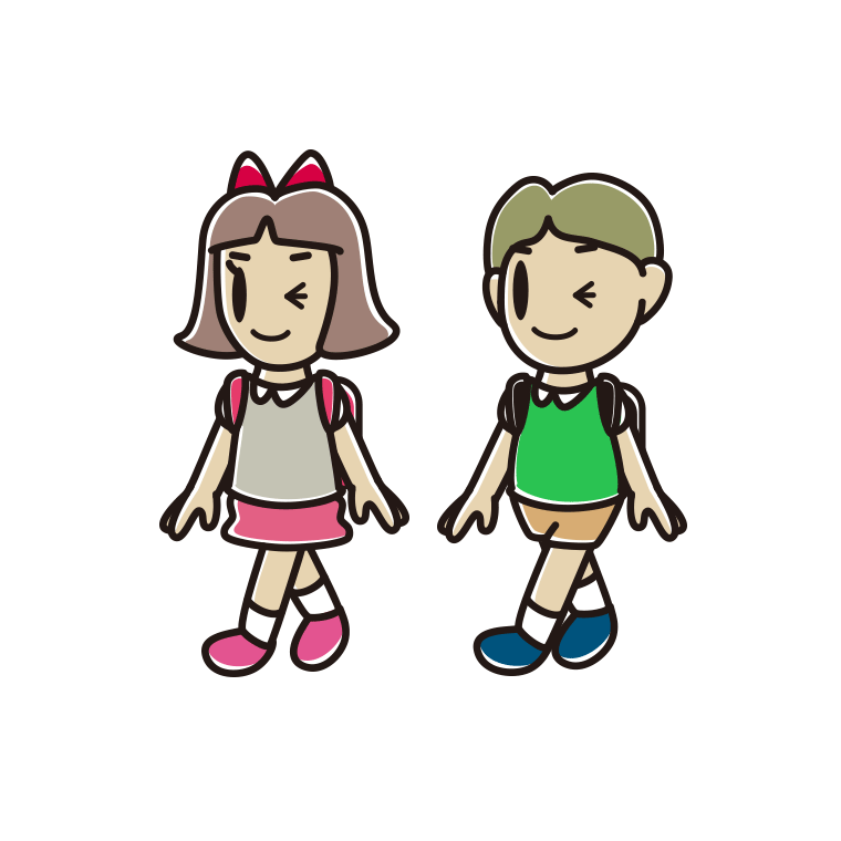 通学中にウインクする小学生のイラスト【色あり、背景なし】透過PNG