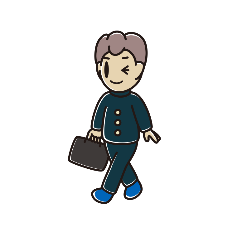 通学中にウインクする男子中学生のイラスト【色あり、背景なし】透過PNG