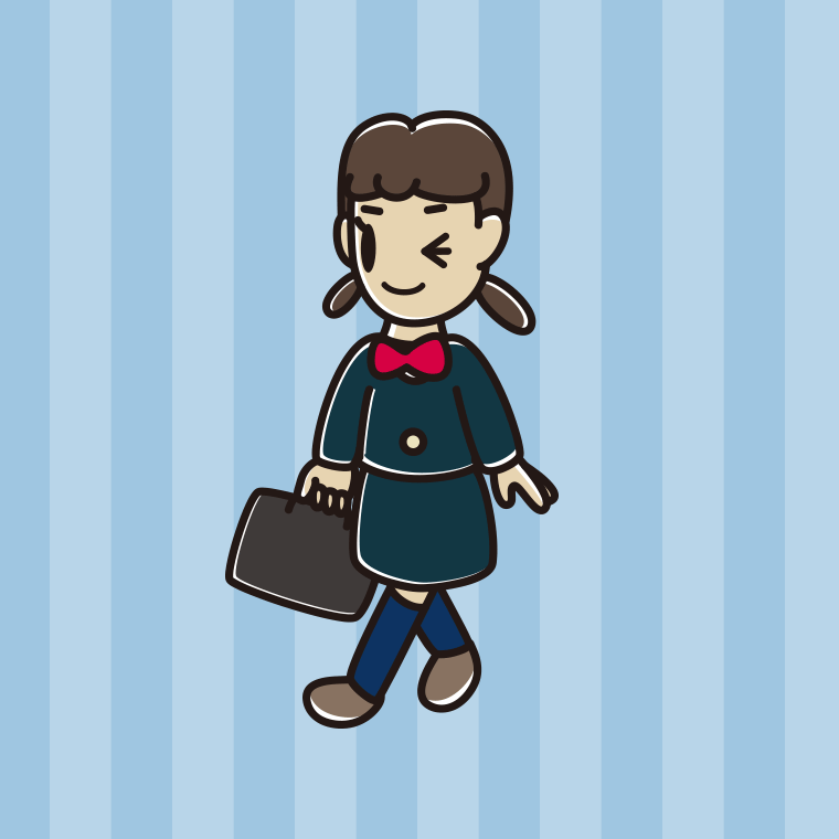 通学中にウインクする女子中学生のイラスト【色、背景あり】PNG