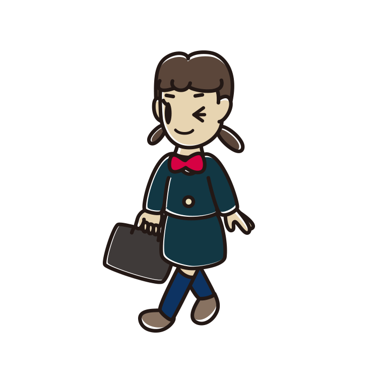 通学中にウインクする女子中学生のイラスト【色あり、背景なし】透過PNG