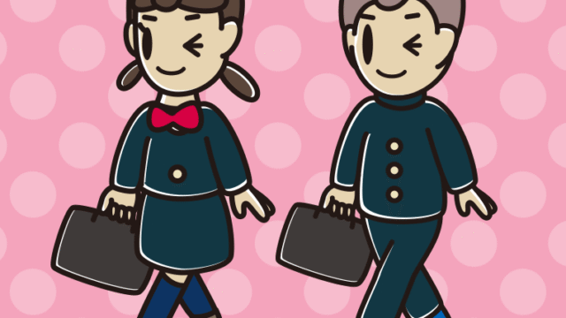 通学中にウインクする中学生のイラスト【色、背景あり】PNG