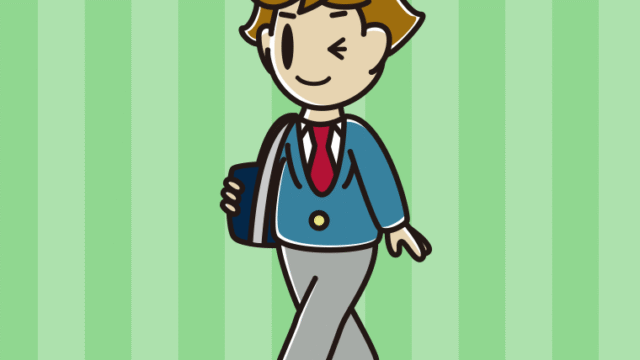 通学中にウインクする男子高校生のイラスト【色、背景あり】PNG