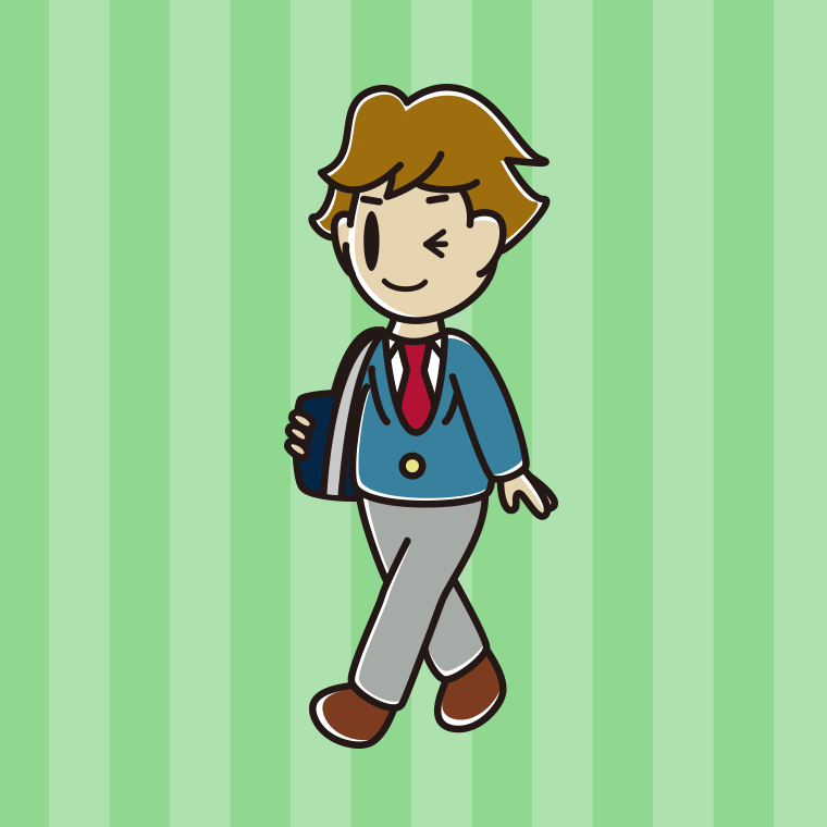通学中にウインクする男子高校生のイラスト【色、背景あり】PNG
