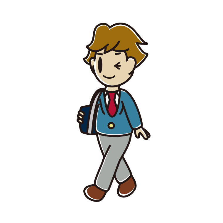 通学中にウインクする男子高校生のイラスト【色あり、背景なし】透過PNG