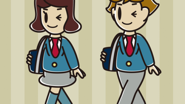 通学中にウインクする高校生のイラスト【色、背景あり】PNG