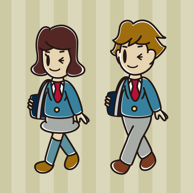 通学中にウインクする高校生のイラスト【色、背景あり】PNG