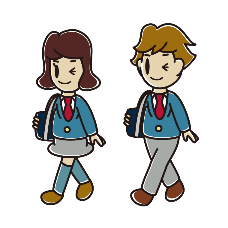 通学中にウインクする高校生のイラスト【色あり、背景なし】透過PNG