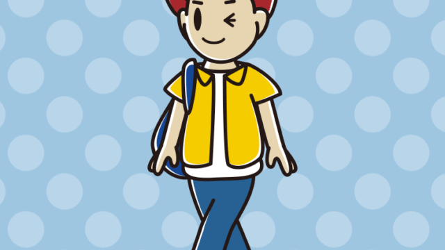 通学中にウインクする男子大学生のイラスト【色、背景あり】PNG