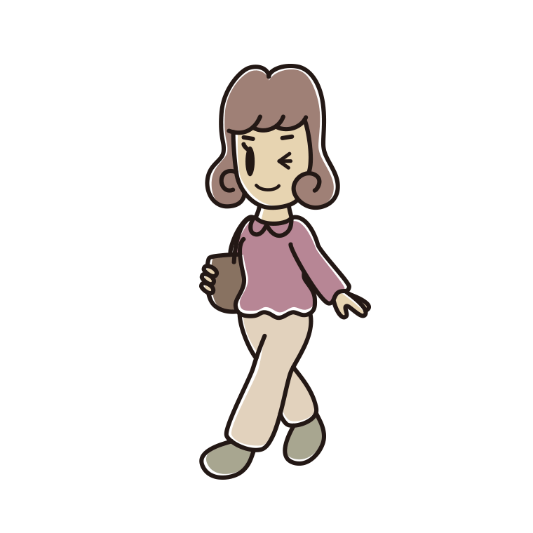 通学中にウインクする女子大学生のイラスト【色あり、背景なし】透過PNG