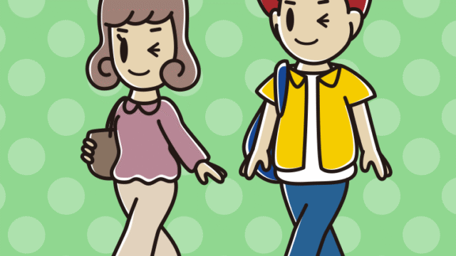 通学中にウインクする大学生のイラスト【色、背景あり】PNG