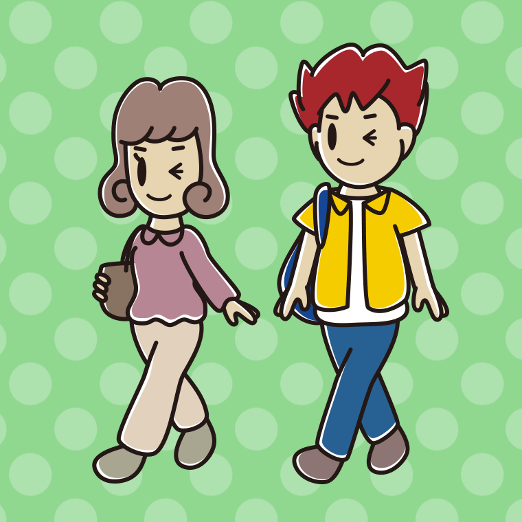 通学中にウインクする大学生のイラスト【色、背景あり】PNG