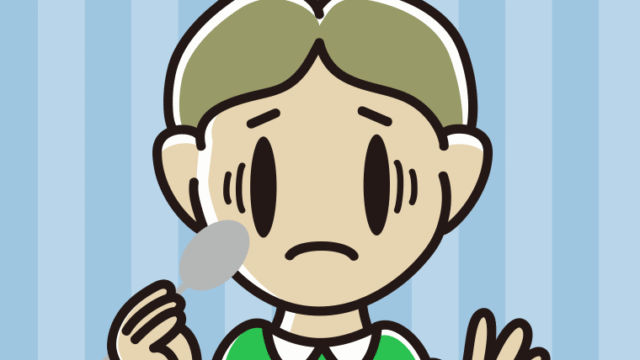 スプーンで困る小学生男子のイラスト【色、背景あり】PNG