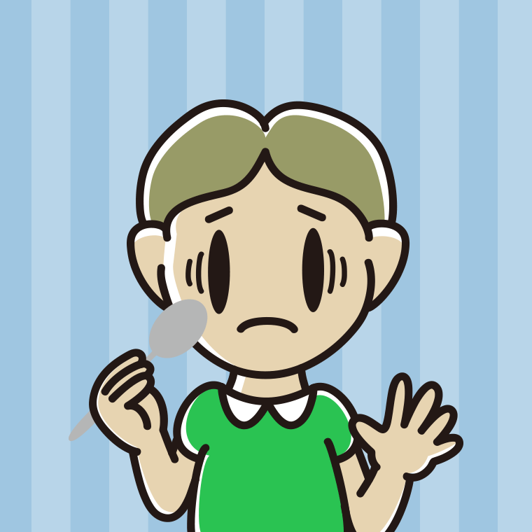 スプーンで困る小学生男子のイラスト【色、背景あり】PNG