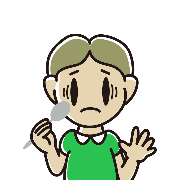 スプーンで困る小学生男子のイラスト【色あり、背景なし】透過PNG
