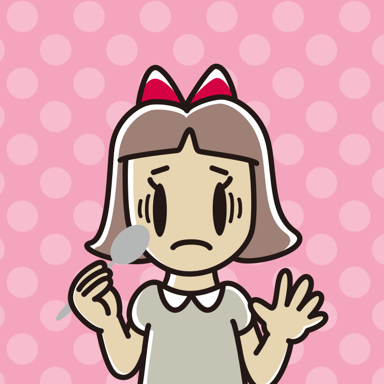スプーンで困る小学生女子のイラスト【色、背景あり】PNG