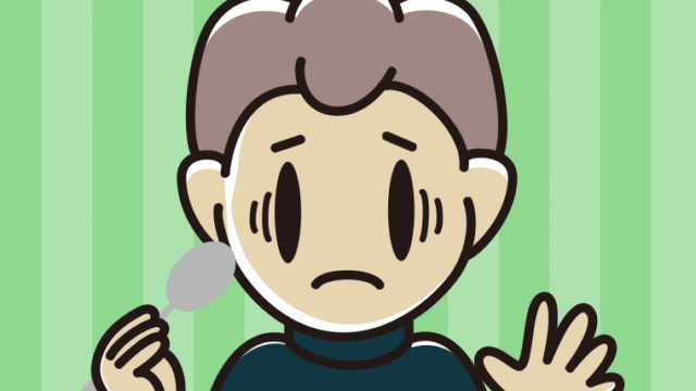 スプーンで困る男子中学生のイラスト【色、背景あり】PNG