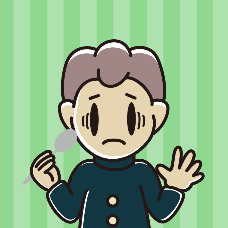 スプーンで困る男子中学生のイラスト【色、背景あり】PNG