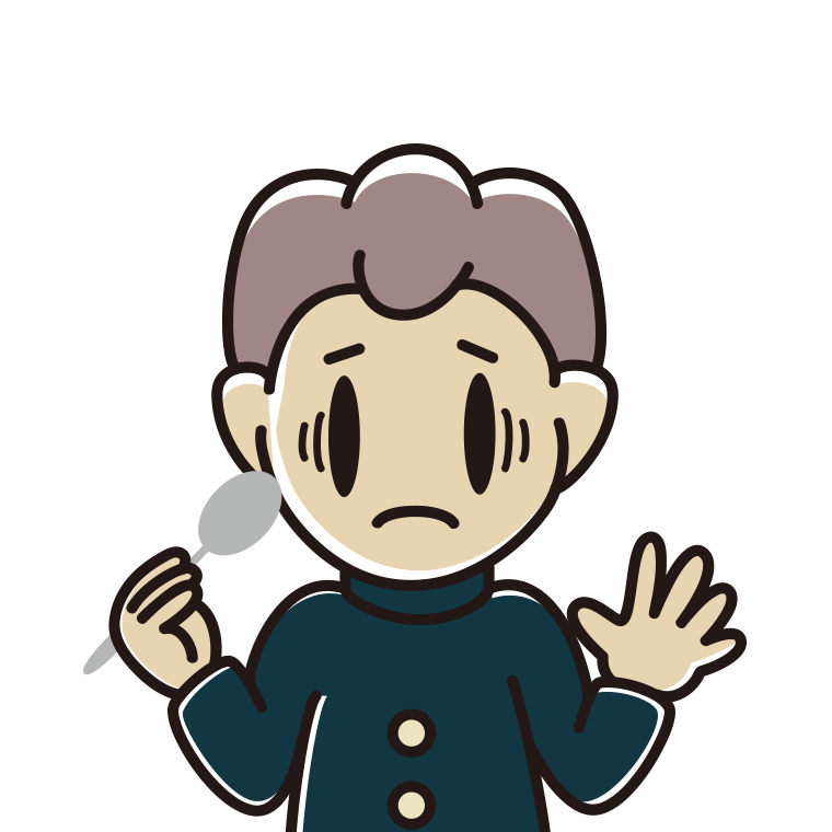 スプーンで困る男子中学生のイラスト【色あり、背景なし】透過PNG