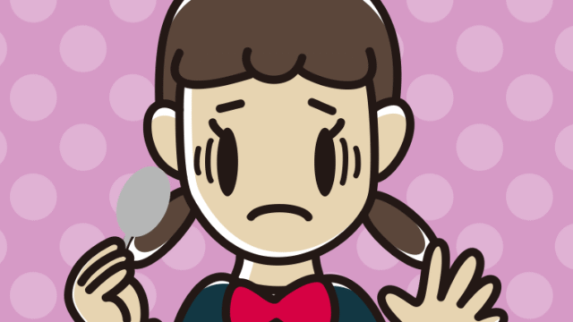 スプーンで困る女子中学生のイラスト【色、背景あり】PNG