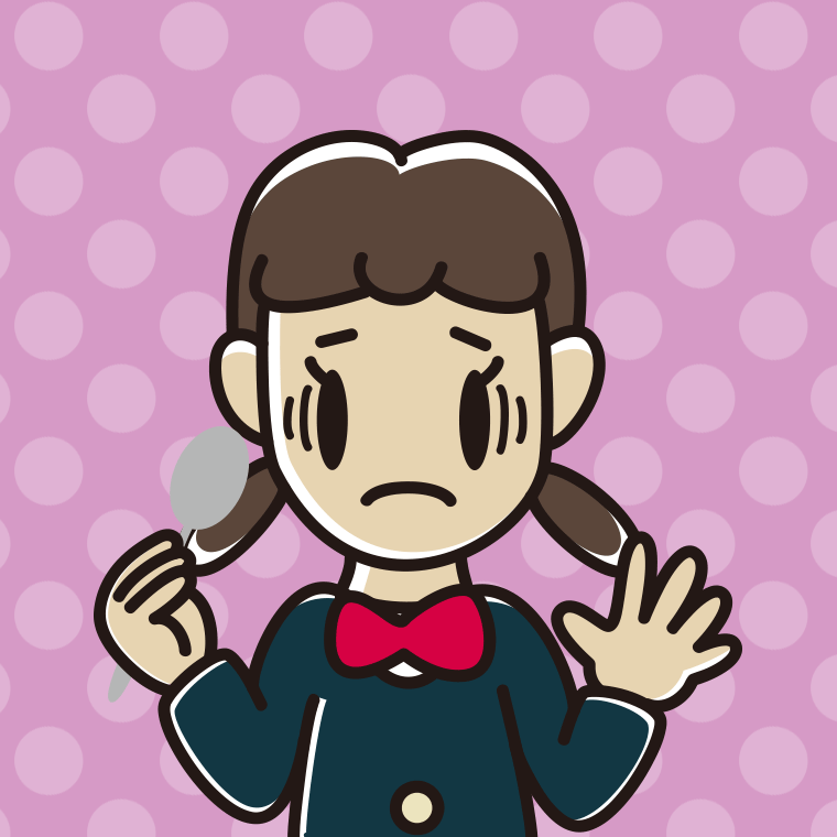 スプーンで困る女子中学生のイラスト【色、背景あり】PNG