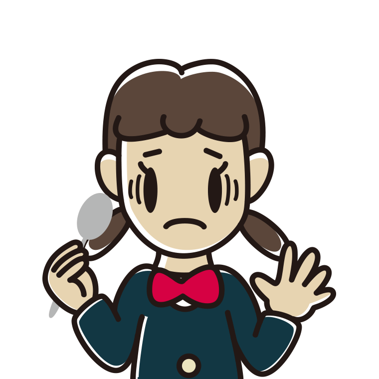 スプーンで困る女子中学生のイラスト【色あり、背景なし】透過PNG