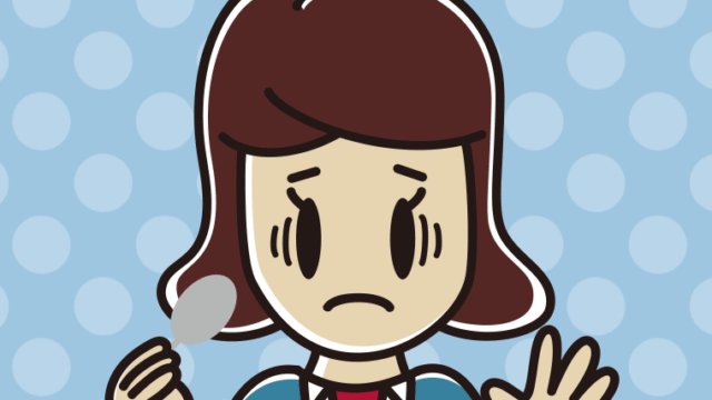 スプーンで困る女子高校生のイラスト【色、背景あり】PNG