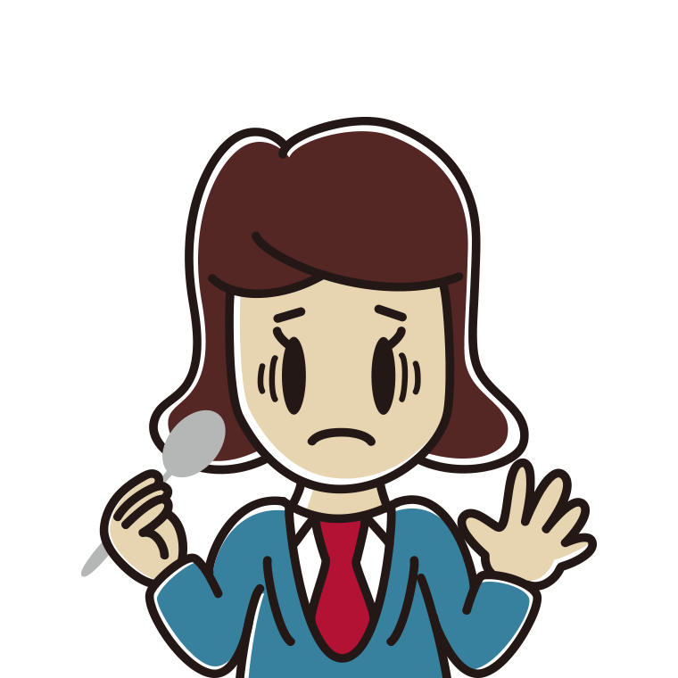 スプーンで困る女子高校生のイラスト【色あり、背景なし】透過PNG