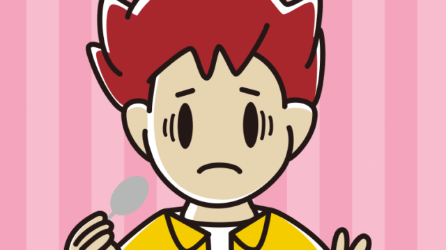 スプーンで困る男子大学生のイラスト【色、背景あり】PNG