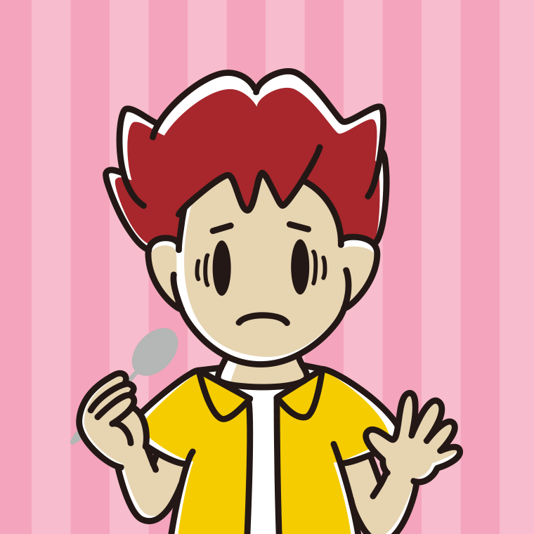 スプーンで困る男子大学生のイラスト【色、背景あり】PNG