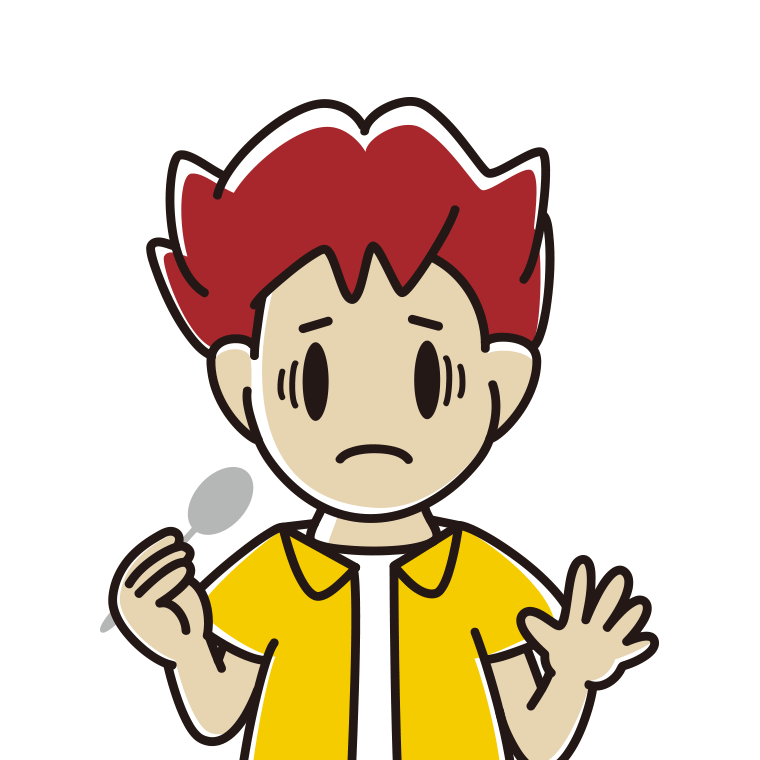 スプーンで困る男子大学生のイラスト【色あり、背景なし】透過PNG