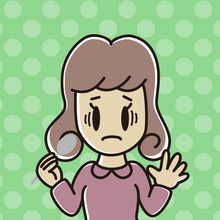 スプーンで困る女子大学生のイラスト【色、背景あり】PNG